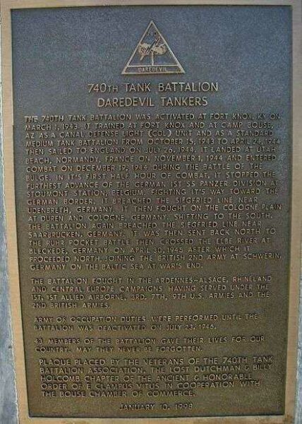 740TH TANK BATTALION WAR MEMORIAL PLAQUE