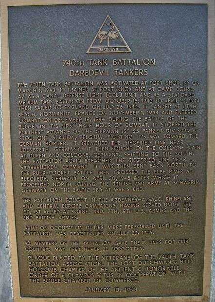 740TH TANK BATTALION WAR MEMORIAL PLAQUE