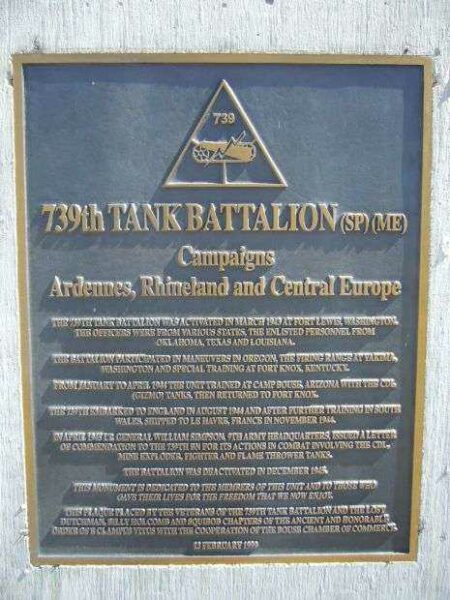 739TH TANK BATTALION WAR MEMORIAL PLAQUE