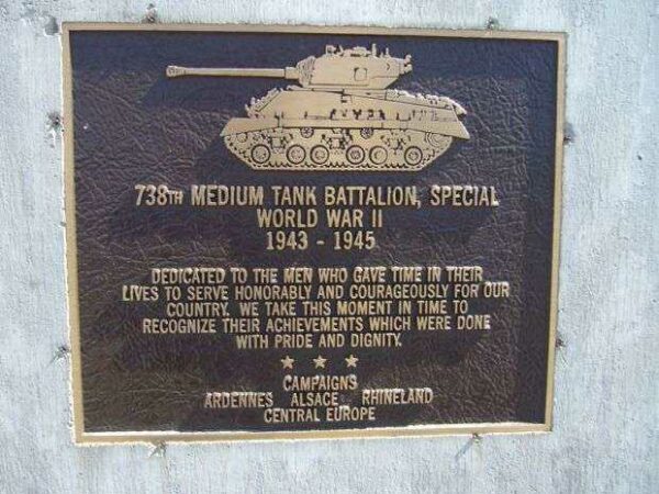 738TH MEDIUM TANK BATTALION WAR MEMORIAL PLAQUE