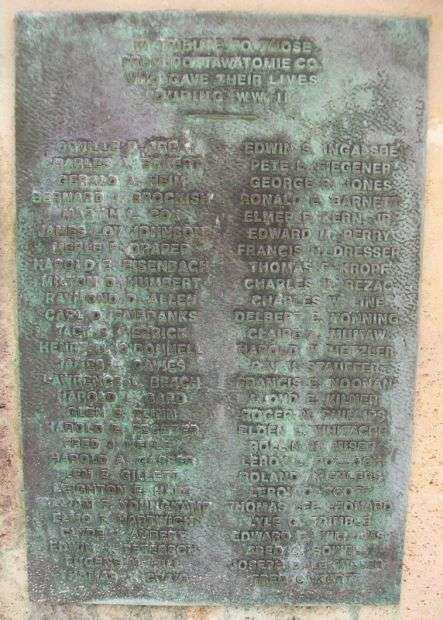 POTTAWATOMIE COUNTY WORLD WAR I MEMORIAL PLAQUE B
