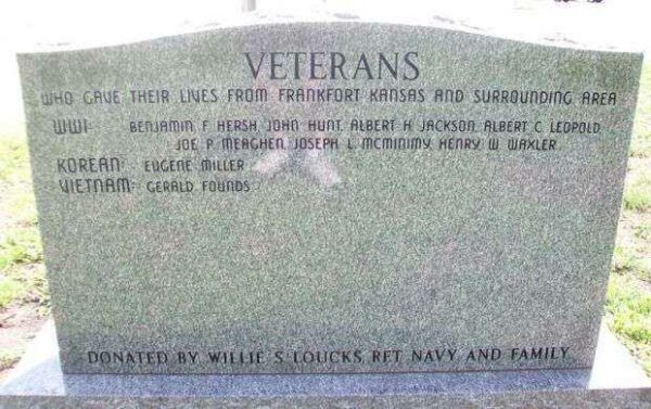 FRANKFORT WORLD WAR II VETERANS MEMORIAL BACK