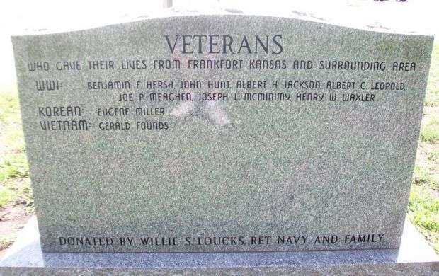 FRANKFORT WORLD WAR II VETERANS MEMORIAL BACK