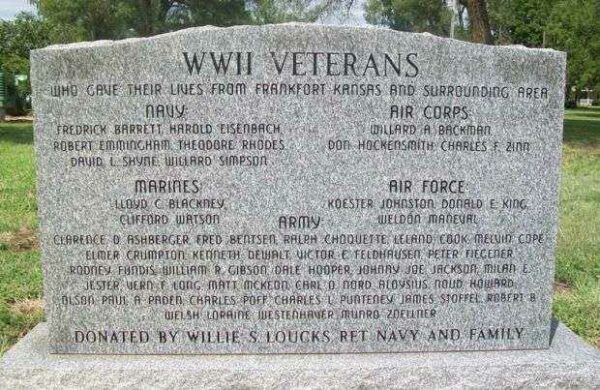 FRANKFORT WORLD WAR II VETERANS MEMORIAL FRONT