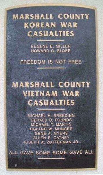 MARSHALL COUNTY KOREAN WAR AND VIETNAM WAR CASUALTIES MEMORIAL PLAQUE