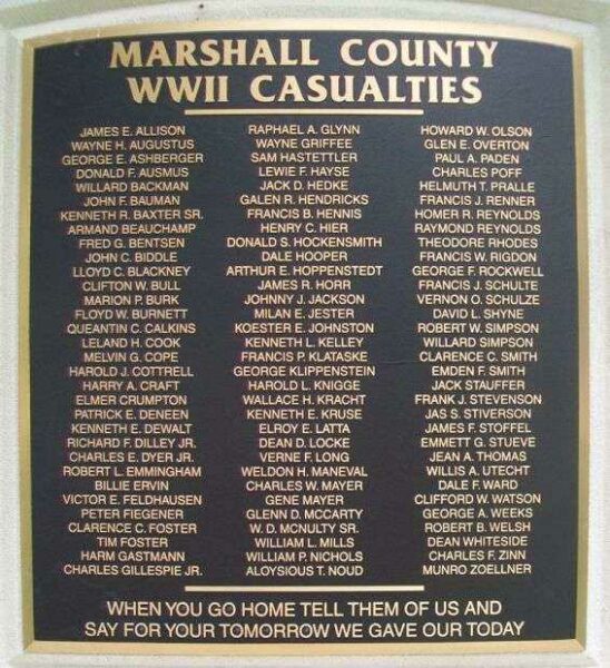 MARSHALL COUNTY WWII CASUALTIES MEMORIAL PLAQUE