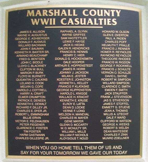MARSHALL COUNTY WWII CASUALTIES MEMORIAL PLAQUE