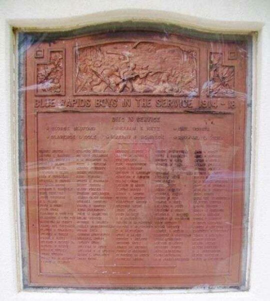 BLUE RAPIDS WORLD WAR I MEMORIAL PLAQUE