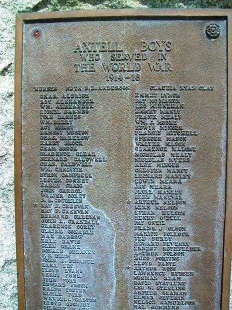AXTELL WORLD WAR I MEMORIAL PLAQUE
