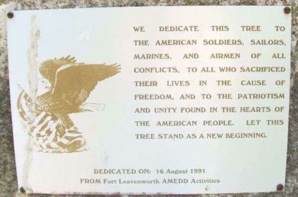 FORT LEAVENWORTH AMEDD VETERANS MEMORIAL TREE PLAQUE