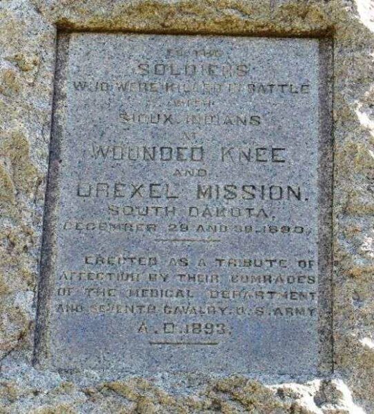 WOUNDED KNEE AND DREXEL MISSION MEMORIAL STONE A