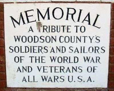 WOODSON COUNTY WORLD WAR AND VETERANS MEMORIAL PAVILION PLAQUE