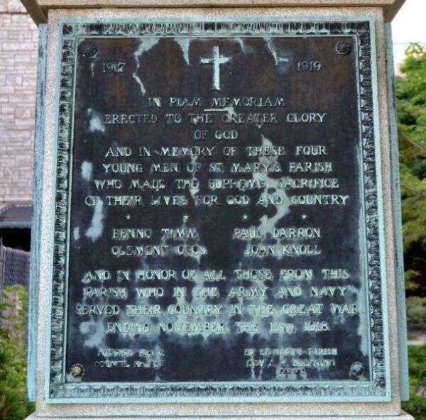 ST. MARY’S PARISH WORLD WAR I MEMORIAL PLAQUE A