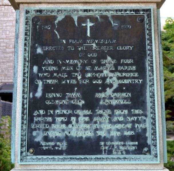ST. MARY’S PARISH WORLD WAR I MEMORIAL PLAQUE A