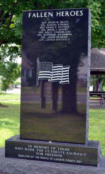 LA PORTE COUNTY AFGHANISTAN IRAQ KUWAIT MEMORIAL BACK