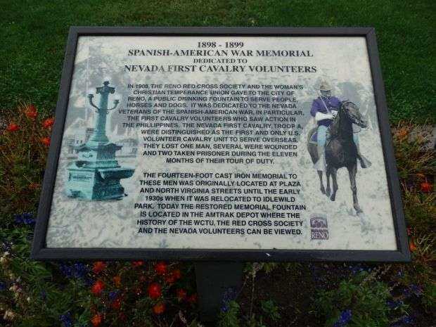 RENO SPANISH-AMERICAN WAR MEMORIAL DRINKING FOUNTAIN PLAQUE