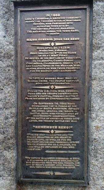 MAJOR GENERAL JESSE LEE RENO WAR MEMORIAL PLAQUE