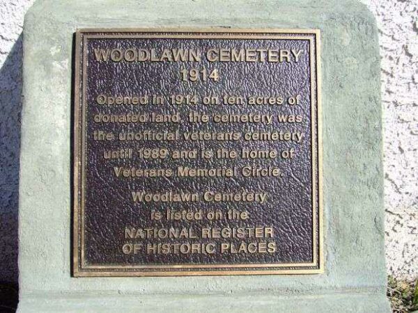 WOODLAWN CEMETERY VETERANS MEMORIAL CIRCLE PLAQUE