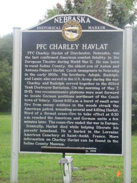 PFC CHARLEY HAVLAT WAR MEMORIAL MARKER