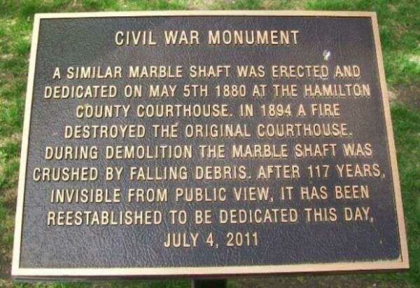 HAMILTON COUNTY CIVIL WAR MONUMENT PLAQUE