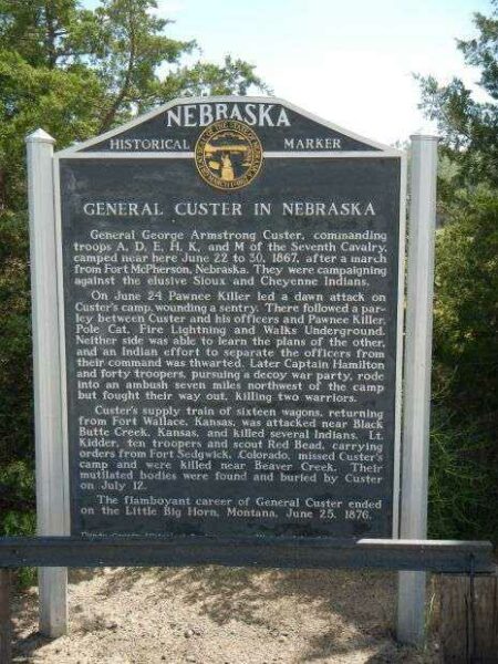 GENERAL CUSTER IN NEBRASKA MEMORIAL MARKER