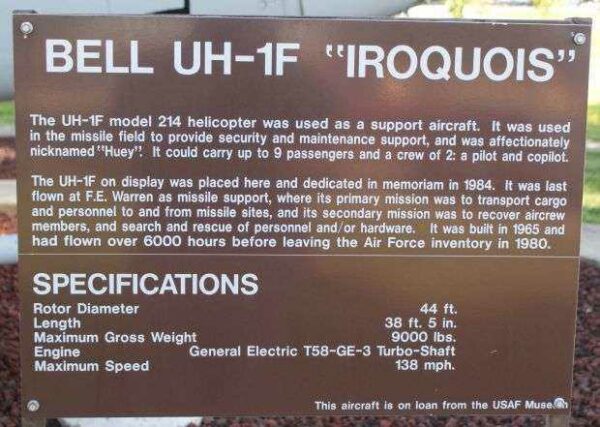 BELL UH-1F “IROQUOIS” HELICOPTER MEMORIAL PLAQUE