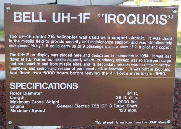 BELL UH-1F “IROQUOIS” HELICOPTER MEMORIAL PLAQUE
