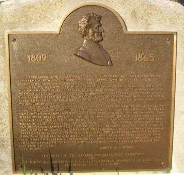 LINCOLN MEMORIAL CEMETERY GETTYSBURG ADDRESS PLAQUE
