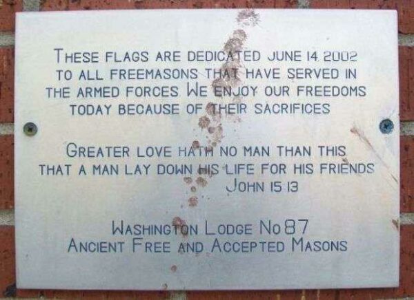 FREEMASON VETERANS MEMORIAL FLAGS PLAQUE