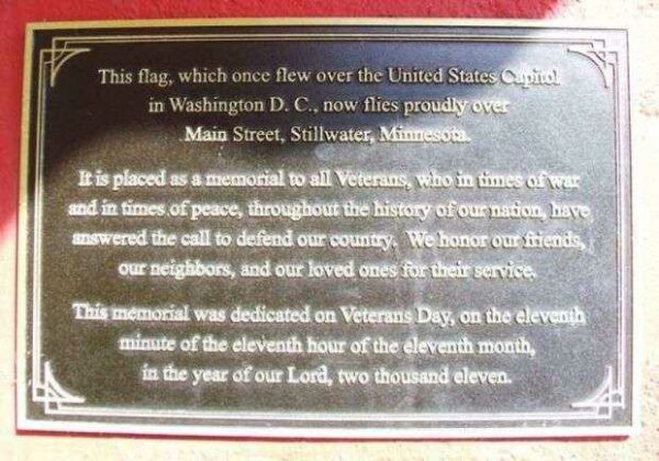 STILLWATER VETERANS MEMORIAL FLAG PLAQUE