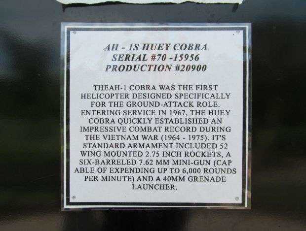 MCLEOD COUNTY BELL AH-1S HUEY COBRA ATTACK HELICOPTER MEMORIAL PLAQUE A