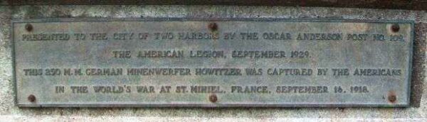 250MM CAPTURED GERMAN MINENWERFER HOWITZER MEMORIAL PLAQUE