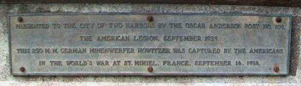 250MM CAPTURED GERMAN MINENWERFER HOWITZER MEMORIAL PLAQUE