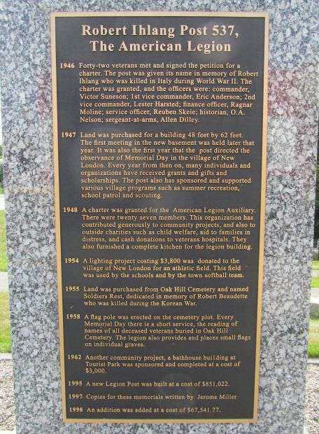 ROBERT IHLANG POST 537, THE AMERICAN LEGION MEMORIAL PLAQUE