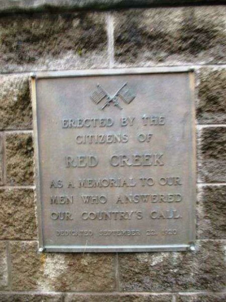 RED CREEK WAR VETERANS MEMORIAL FRONT PLAQUE A