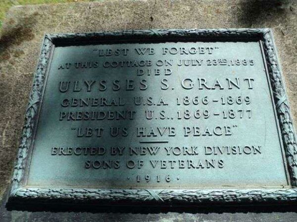 ULYSSES S. GRANT DIED HERE MEMORIAL PLAQUE