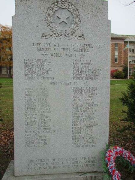 POTSDAM WAR VETERANS MEMORIAL CENTER STONE