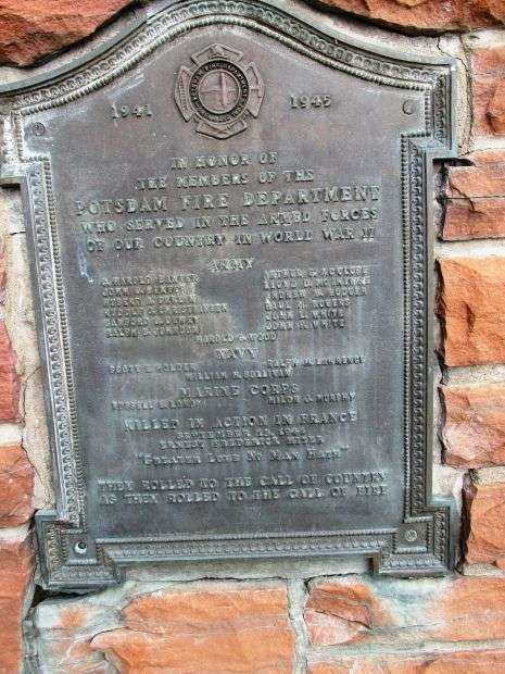 POTSDAM FIRE DEPARTMENT MEMBERS WHO SERVED IN WORLD WAR II MEMORIAL