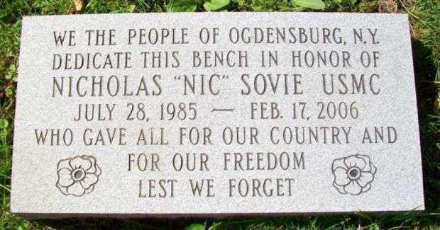 NICHOLAS “NIC” SOVIE WAR MEMORIAL BENCH DEDICATION STONE