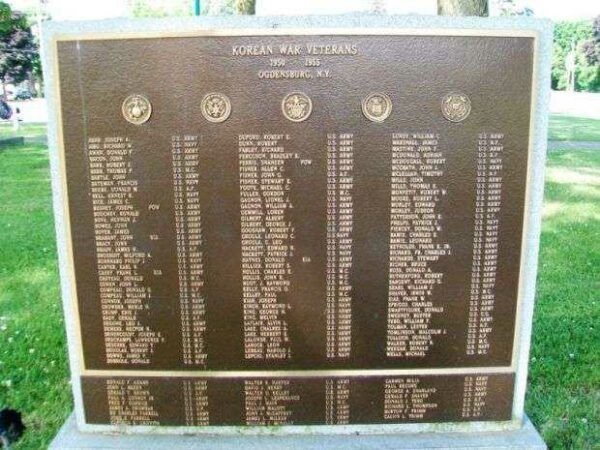 OGDENSBURG KOREAN WAR VETERANS MEMORIAL FRONT