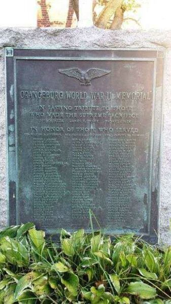 ORANGEBURG WORLD WAR II MEMORIAL PLAQUE