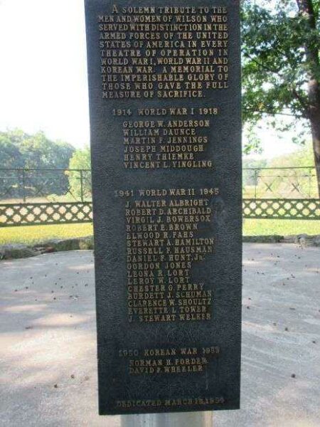 WILSON WAR VETERANS MEMORIAL DEDICATION PLAQUE