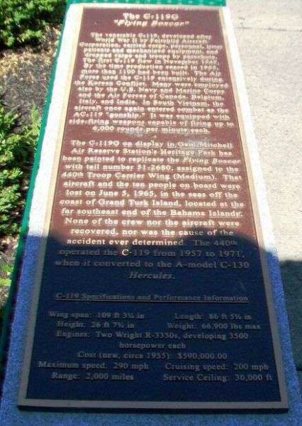 THE C-119G “FLYING BOXCAR” MEMORIAL AIRCRAFT PLAQUE