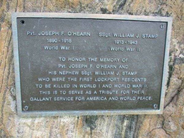FIRST LOCKPORT RESIDENTS KILLED IN WORLD WAR I AND WORLD WAR II MEMORIAL PLAQUE
