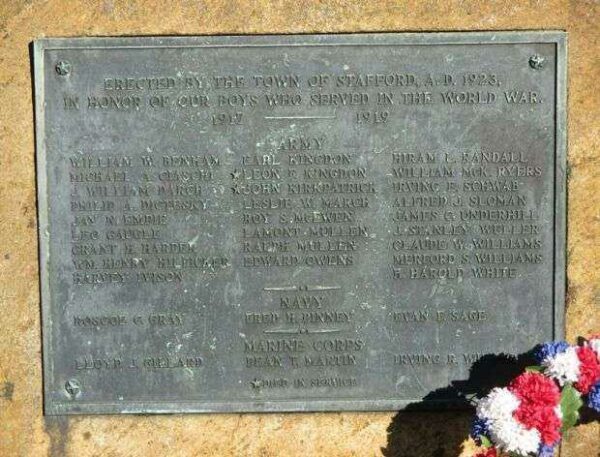 TOWN OF STAFFORD WORLD WAR I MEMORIAL
