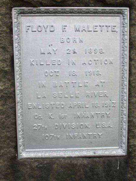 FLOYD F. MALETTE WAR MEMORIAL PLAQUE