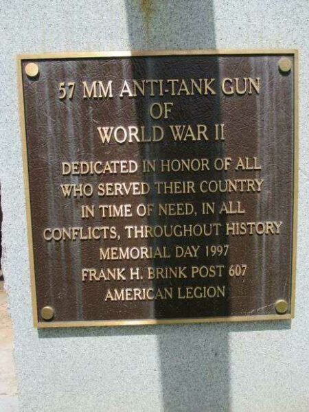 57MM ANTI-TANK GUN OF WORLD WAR II MEMORIAL PLAQUE