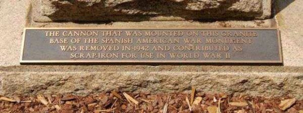 COLUMBIA’S SPANISH-AMERICAN WAR MEMORIAL CANNON PLAQUE