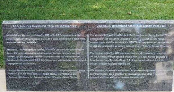 65TH INFANTRY REGIMENT “THE BORINQUENEERS” WAR MEMORIAL TABLET