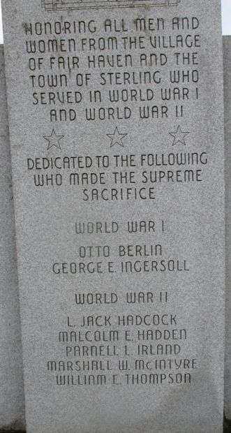 FAIR HAVEN AND TOWN OF STERLING WAR MEMORIAL DEDICATION STONE